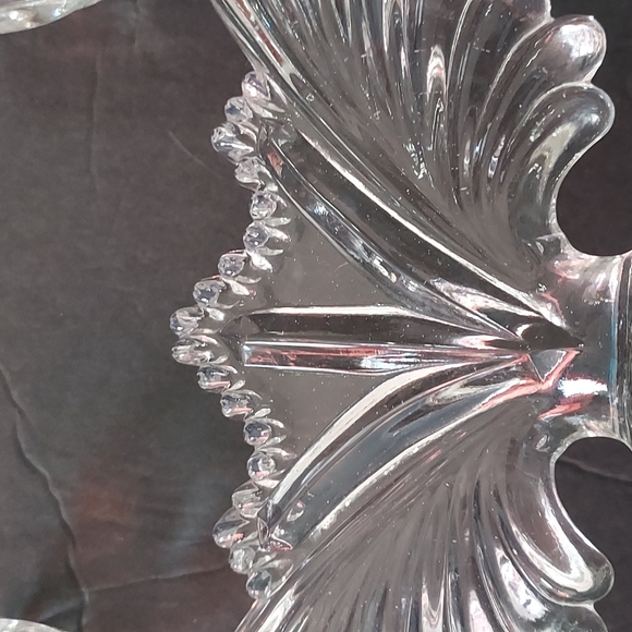 Retro Taper Twin Candleholder Molded Clear Glass has some weight to it.6inHx7inW - Picture 3 of 9